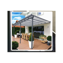 Toit de terrasse 15,38m² en alu anthracite + rideau d’ombrage Habrita