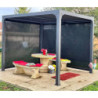 Pergola bioclimatique aluminium anthracite 7,20m² + 2 rideaux gris – HABRITA