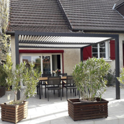 Pergola bioclimatique aluminium anthracite 10,80m² + toit avec lames ovales écru HABRITA