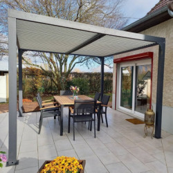 Pergola bioclimatique aluminium anthracite 10,80m² + toit avec lames ovales écru HABRITA