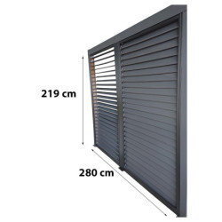 Pergola bioclimatique aluminium anthracite 10,80m² toit avec lames ovales aluminium + ventelles latérales pour côté 3m – HABRITA