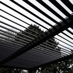 Pergola bioclimatique aluminium anthracite 10,80m² toit avec lames ovales aluminium + ventelles latérales pour côté 3m – HABRITA