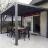 Pergola bioclimatique aluminium anthracite 10,80m² toit avec lames ovales aluminium + ventelles latérales pour côté 3m – HABRITA