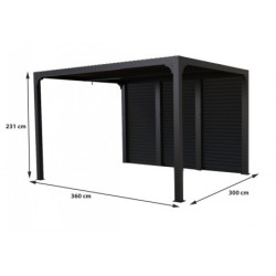 Pergola bioclimatique alu anthracite 10,80m² toit avec lames ovales aluminium + ventelles latérales pour côté 3,60m – HABRITA