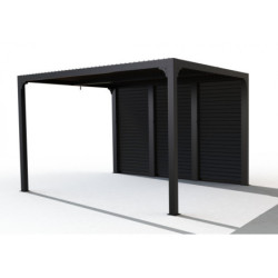 Pergola bioclimatique alu anthracite 10,80m² toit avec lames ovales aluminium + ventelles latérales pour côté 3,60m – HABRITA