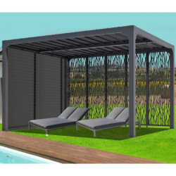 Pergola bioclimatique alu anthracite 10,80m² + ventelles + 5 panneaux moucharabieh – HABRITA	