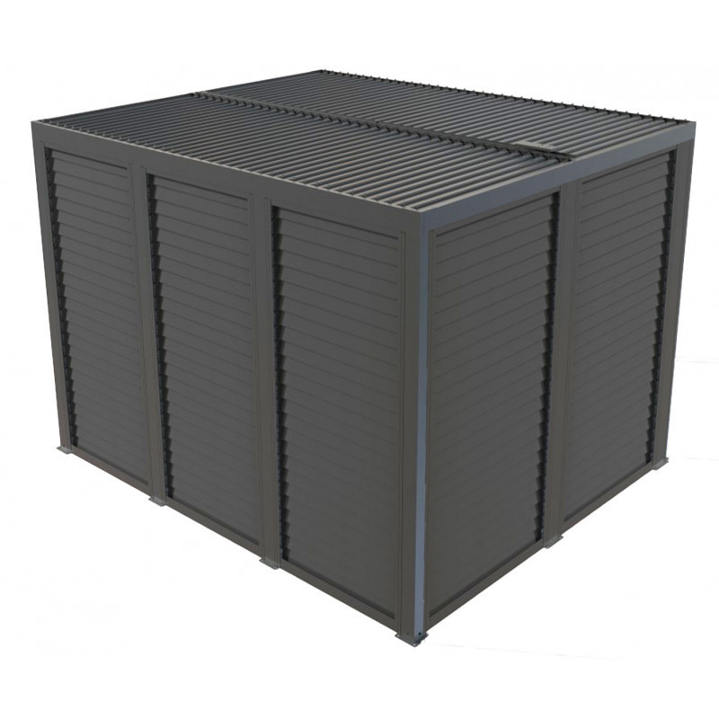 Pergola bioclimatique alu anthracite 10,80m² toit avec lames ovales alu + ventelles pour les côtés 3m et 3,60m – HABRITA