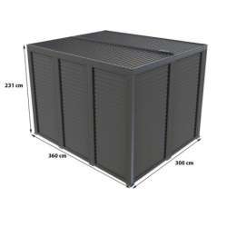 Pergola bioclimatique alu anthracite 10,80m² toit avec lames ovales alu + ventelles pour les côtés 3m et 3,60m – HABRITA