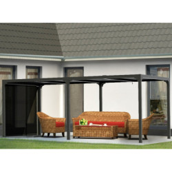 Pergola bioclimatique aluminium anthracite 21,52m² + 1 rideau - HABRITA