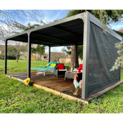 Pergola bioclimatique aluminium anthracite 21,52m² + 1 rideau - HABRITA