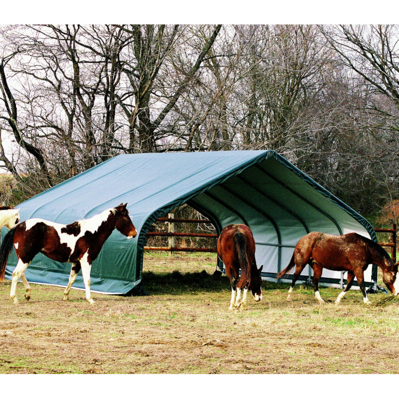 Abri pour animaux 40,9m² démontable en acier et polyéthylène vert – Shelter Logic