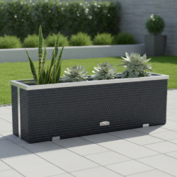 Bac à plantes 108x39x43cm en résine tressée anthracite et acier galvanisé Rattan Art