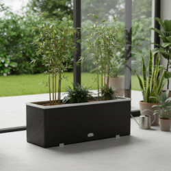Bac à plantes 108x39x43cm en résine tressée noire et acier galvanisé Rattan Art