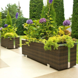 Bac à plantes 108x39x43cm en résine tressée marron foncé nuancé et acier galvanisé Rattan Art