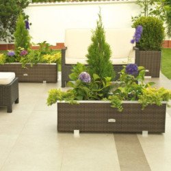 Bac à plantes 108x39x43cm en résine tressée marron foncé nuancé et acier galvanisé Rattan Art