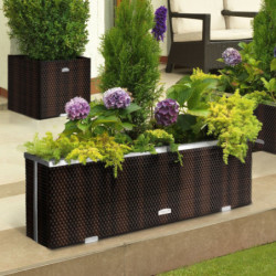 Bac à plantes 108x39x43cm en résine tressée marron foncé nuancé et acier galvanisé Rattan Art