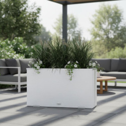 Bac à plantes 100x30x60cm en résine tressée blanche et acier galvanisé Rattan Art