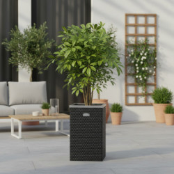 Bac à plantes 35x35x60cm en résine tressée noire et acier galvanisé Rattan Art