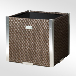 Bac à plantes 46x46x46cm en résine tressée marron clair et acier galvanisé Rattan Art	