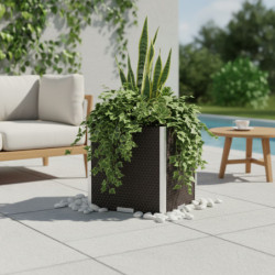 Bac à plantes 46x46x46cm en résine tressée marron foncé et acier galvanisé Rattan Art