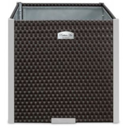 Bac à plantes 46x46x46cm en résine tressée marron foncé et acier galvanisé Rattan Art	