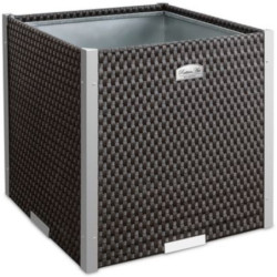 Bac à plantes 46x46x46cm en résine tressée marron foncé et acier galvanisé Rattan Art	