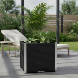 Bac à plantes 46x46x46cm en résine tressée noire et acier galvanisé Rattan Art