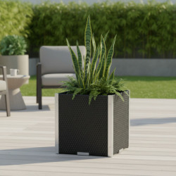 Bac à plantes 46x46x46cm en résine tressée noire et acier galvanisé Rattan Art