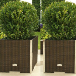 Bac à plantes 46x46x46cm en résine tressée marron foncé nuancé et acier galvanisé Rattan Art