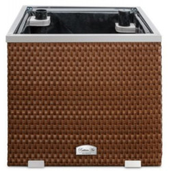 Bac à plantes 50x50x43cm en résine tressée marron clair et acier galvanisé Rattan Art	