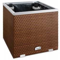 Bac à plantes 50x50x43cm en résine tressée marron clair et acier galvanisé Rattan Art	