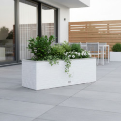 Bac à plantes 108x39x43cm en résine tressée blanche et acier galvanisé Rattan Art
