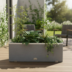 Bac à plantes 108x39x43cm en résine tressée grise claire et acier galvanisé Rattan Art