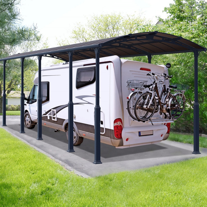 Carport en alu gris et polycarbonate 1 voiture 38,7m² Arcadia Alpine 10600 - PALRAM