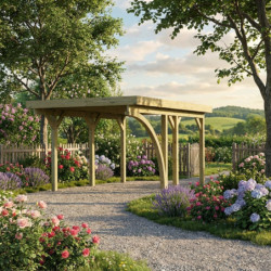 Carport en bois autoclave 15m² avec poteau en arc et toit en acier – KARIBU