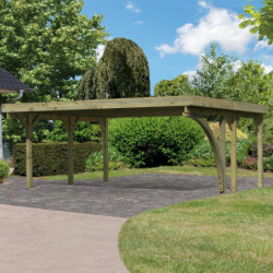 Carport double en bois autoclave 28,3m² avec poteau en arc et toit en acier – KARIBU