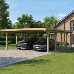 Carport double en bois autoclave 50,9m² et toit en acier – KARIBU