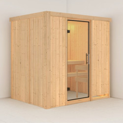 Sauna traditionnel BODIN 1 à 2 places 68mm sans couronne - avec porte en verre clair KARIBU