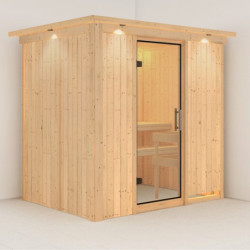 Sauna traditionnel BODIN 1 à 2 places 68mm avec couronne et porte en verre clair KARIBU