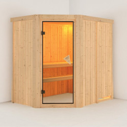Sauna traditionnel d'angle CARIN 4 à 5 places 68mm sans couronne - avec porte classique KARIBU