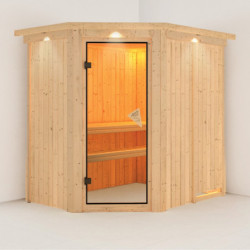 Sauna traditionnel d'angle CARIN 4 à 5 places 68mm avec couronne et porte classique KARIBU