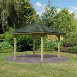 Kiosque carré en bois autoclave Bergen 1 – 3,38x3,38m – avec shingles – Karibu