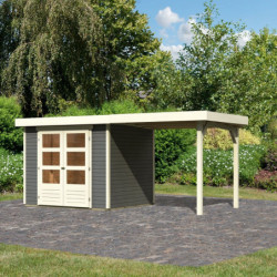 Abri de jardin en bois massif gris terre 5,25m² Askola 3 avec appentis - Karibu