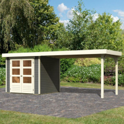 Abri de jardin en bois massif gris terre 4,62m² Askola 2 avec grand appentis – Karibu