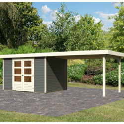 Abri de jardin en bois massif gris terre 7,43m² Askola 5 avec grand appentis – Karibu