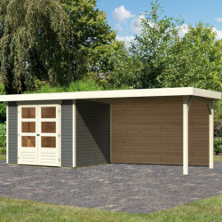 Abri de jardin en bois massif gris terre 5,25m² Askola 3 avec grand appentis et paroi arrière – Karibu