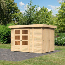 Abri de jardin en bois massif 6,25m² Retola 2 avec armoire intégrée – Karibu 