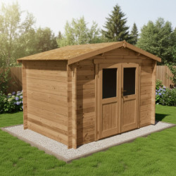 Abri en bois massif 6m² PRIMO 28mm traité teinté marron Gardy Shelter
