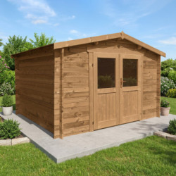 Abri en bois massif 9m² PRIMO 28mm traité teinté marron Gardy Shelter