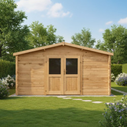 Abri en bois massif 16m² PRIMO 28mm traité teinté marron Gardy Shelter